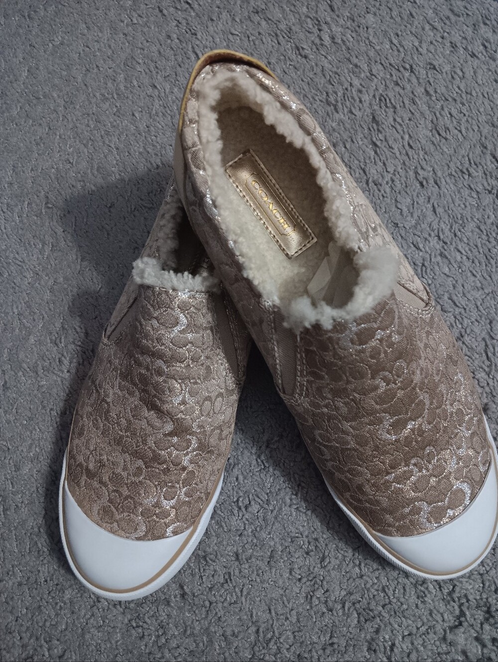 Authentic Coach Signature Faux Fur Lining Slip-on Sneakers